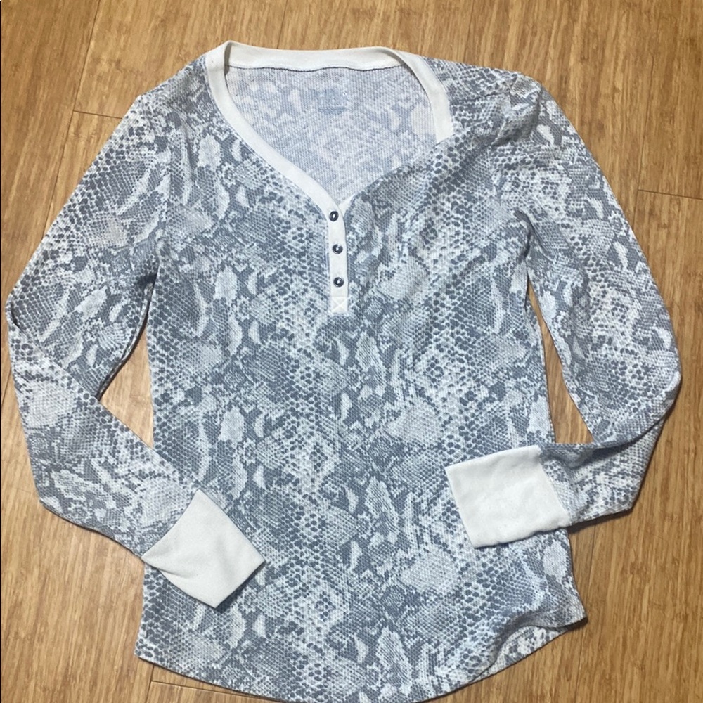 Snakeskin Print Long Sleeve Henley Top